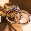 3 stks Vintage Fijne Sieraden 925 Silverrose Gold Fill Three Stone Princess Cut White Topaz CZ Diamond Dames Bruiloft Bridal Ring