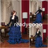 Two Tone Black Royal Blue Avondjurken Lange Mouw 19 Eeuw Victoriaanse Burgeroorlog Zuid-Marie Antoinette Prom Dress Plus Size