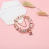 lyx Toppkvalitet Rose Guld Rosa Silver Pärlor Körsbärsröd Hjärta Kristall Fjärilsblomma Passar Europeiska Pandora Berlocker Armband Säkerhetskedja Smycken DIY