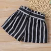 Filles Shorts Pantalons d'été Rayures noires et blanches + Ceinture Bébé Coton pour enfants 210528