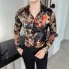 Мужские повседневные рубашки Ретро рубашка мужчины цветок тонкий подходящий вечеринку платье мода 2021 осень с длинным рукавом цифровой печати M-6XL