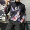 Automne Jeu Anime Imprimer Hommes T-shirt Demi-Col Roulé Streetwear Casual Tees Hip-Hop Manches Longues Slim Fit Vêtements 3XL 210527