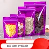 Various Sizes Clear and Purple Stand up Packaging Bags Smellproof Pets Food Storage Zipper Seal Packing Bag with Tear Notch