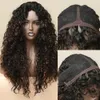 Perruque frontale en dentelle bouclée longue crépue noir mélangé brun synthétique perruque avant en dentelle transparente pour les femmes noires perruques brésiliennes directe d'usine