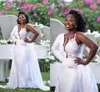 2021 Modern Afrian Wedding Dresses White Plus Size One Shoulder Long Sleeve Detachable Train Lace Beaded Crystal Bridal Gowns Vestido de