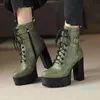 Dress Shoes Fashion Platform Women Boots Square High Heel Ankle Lace Up Zipper Motorcycle boots Autumn Winter Plush Ladies 579C