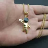 Hip Hop Iced Out Astronauta recogiendo la estrella Colgantes Collares Cadena de acero inoxidable de color dorado para hombres Joyería de rapero