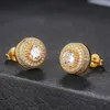 Stud Luxury Punk 2021 joyería de tendencia para mujeres Iced Out Zircon Hip Hop hombres Piercings pendientes redondos Color dorado al por mayor OHE003