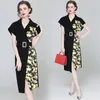 Kvinnor avancerade klänningar Kortärmad Lapel Tryckt Business Dress Summer Midi Dress Temperament Elegant Lady Dress Office Party Dresses