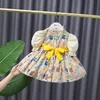 Miayii Baby Clothingスペイン語ビンテージボールガウンの弓印刷半袖ロリータプリンセスドレス女の子イースターEID A174 Q0716