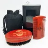 MOQ 100 Sets OEM LOGO Personnalisé Rouge Bois Cheveux Barbe Moustache Toilettage Kit avec Sac Boîte pour Homme Brosse et Fine Dents Larges Peigne Barbe Outils Ensemble