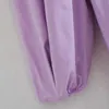 Vrouwen elastische vierkante nek bladerdeeg mouwen jurk vrouwelijke Franse mid-length pluizige rok 210531