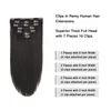 Clip In Human Hair Extensions Straight Double Weft Natural Black Color 7Pieces/Set 120Gram/Pack