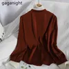 Spring Korean Fashion Women Slim Patchwork Shirts Elegant Ruffles Single Breasted Puff Long Sleeve Blouses OL 210601