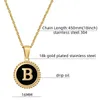 Gold 26 initial letters capital A to Z Alphabet pendant Stainless Steel black enamel Customized personalized name round charm chain necklace for couple lovers