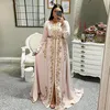 Marokkanische Caftan formelle Abendkleider langärmelige Spitze Stickerei Sweep Zug Satin eine Linie Promkleider Robe de Soiree