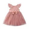 2-7Y Flower Girl Kids Tutu Dress Lace Flowers Beading Princess Party Wedding Bridesmaid Tulle Gown Pink Dress Q0716