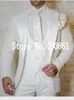 Handsome One Button Ivory Embossing Groom Tuxedos Peak Lapel Mens Party Business Suits Blazers (Jacket+Pants+Vest+Tie) W:1212 X0909