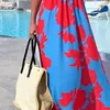 Rödblå tryckta vintage casual klänningar för kvinnor sommar ankomst boho elegant streetwear midi lady dress grossist 210525