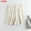 Tangada Kvinnor Elegant Beige Bomull Linne Shorts Högkvalitativ Kvinna Retro Casual Shorts Pantalones 4c102 210609