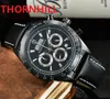 Tous les cadrans Works Stop-Watch Mens Watch 40mm Joli Designer Super Luxury Montres Calendrier Black Brown Leather Strap Wholesale Men's 309c