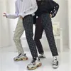 Neploe vintage plaid patchwork broek harajuku vrouw man broek elastieken hoge taille Koreaanse causale rechte schaakbord 210915