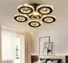 5 anéis de cristal led chandeliers espelho de teto lustre de aço inoxidável para estudo de cozinha luminarias para teto luminárias