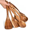 Tekowe drewno stołowe łyżka Colander Długi uchwyt Drewniany Nieszczęście Specjalne Gotowanie Spatula Kuchnia Narzędzia Narzędzia Narzędzia Kitchenware Prezent