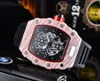 Casual Watch Black Dial VK Battery Chronograph Quartz Movement Wristwatches 43mm Mens Watches On Orange Rubber Strap