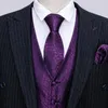 Herrvästar Lila Mens Luxury Brocade Novelty Floral Suit Vest Set Silk Tie Waistcoat Men Kläder Barry.Wang Fashion Designer M-2035