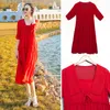 YOSIMI Summer Maxi Elegant Red Chiffon Short Sleeve Long Women Dresses V-neck Vintage Bohemian Female Mid-calf Loose Dress 210604