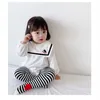 2Pcs Baby Girl Cartoon Embroidery Romper Korean born Cute Jumpsuit Korea Clothes Infant Rompers + Pantyhose 210615