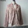 Kış Sonbahar Kadın Gerçek Kürk Kadın Örme Tavşan Mont Ceket Rahat Kalın Sıcak Moda İnce Palto Giyim 210910