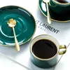 Europejski Luksusowy Złoty Obręcz Ceramiki Kawa Herbata Kubki Złoty Top Grade Bone Chiny Spodek Ustawić Urodziny Pary Prezenty Przyjaciół Puchar