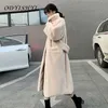 Plus Storlek Lös Varm Outwear Luxury Faux Fur Coats Lång Kvinnor Parka Mode Vinter Tjock Imitation Mink Jacka Kvinna Bälte 211220