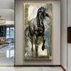 Pintura al óleo de caballo blanco sobre lienzo, imágenes de animales, arte de pared para sala de estar, decoración moderna para el hogar, Cuadros dorados sin marco