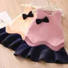 Autumn 3 4 5 6 7 8 10 12 Years Cute Sweet Bow Sleeveless Patchwork Sundress Kids Baby Girls Winter Thickening Vest Dresses 210529