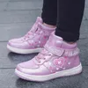 Niños Botas de invierno para niñas 4-10 años Zapatos cálidos para niños Pisos de moda de felpa para niña Tamaño 27-37, rosa, negro HT005 211227