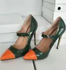 Handmade Real Pictures Womens Stiletto High Heels Dress Shoes Mary Janes Patchwork Leather Pointed-Toe Evening Party Prom Fashion Court Pumps Green Orange D753-8