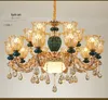 Europejski Luksusowy Ceramiczny K9 Kryształowy Żyrandol LED Amerykański Kryształ Żyrandole Światła Oprawa Strona główna Oświetlenie wewnętrzne 18 Lampy średnicy 100 cm