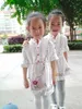 Spring Automne 3-12 âges Broderie Kids Broderie Floral Long et Court Manches Double usage blanc élégant robe princesse fille avec ceinture 210701
