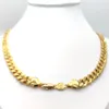 Handmade Dubai Men's Cuban Link Chain Necklace In 18 k Stamped Gold Filled Pave Curb