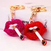 Wholesale Rhinestone Lipstick Mix Mouth Key Holder Bag Jewelry Pendant Car Key Chains G1019