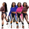 Damen Zweiteilige Hose 2022 Herbst Set Casual Langarm Bandage Crop Top und Print Fitness Leggings Frauen Sexy Mode sportliche Trainingsanzüge
