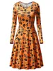 Costume Halloween Clothing Women Pumpkin Printed Dress Casual Fashion Long Sleeve O-neck Dresses Ghost Witch