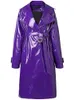 Nerazzurri Spring purple shiny womens patent leather trench coat belt raglan sleeve Oversized soft runway long coat women 211007