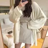Cardigan Women Full Sleeve V-neck Solid Button Oversize Retro Lazy Students Korean Style Fashion All-match Simple Sweater Female 211018