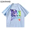 Gonthwid Tees Camiseta Urso Gummy Dos Desenhos Animados Tshirts Streetwear Hip Hop Harajuku Casual Algodão Manga Curta T-shirt Solta Tops C0315