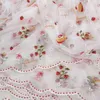 Mjukt nät garn fräsch blomma jordgubbe mesh spets tyg handgjorda tyg klänning kjol tyg hem dekoration material av mätaren 210702