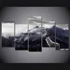 Cool HD Impressions Toile Mur Art Salon Décor À La Maison Photos 5 Pièces Neige Montagne Plateau Loup Peintures Animaux Affiches Framew316v